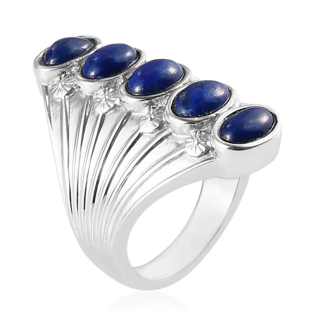 Lapis Lazuli Ring in Stainless Steel Size 5
